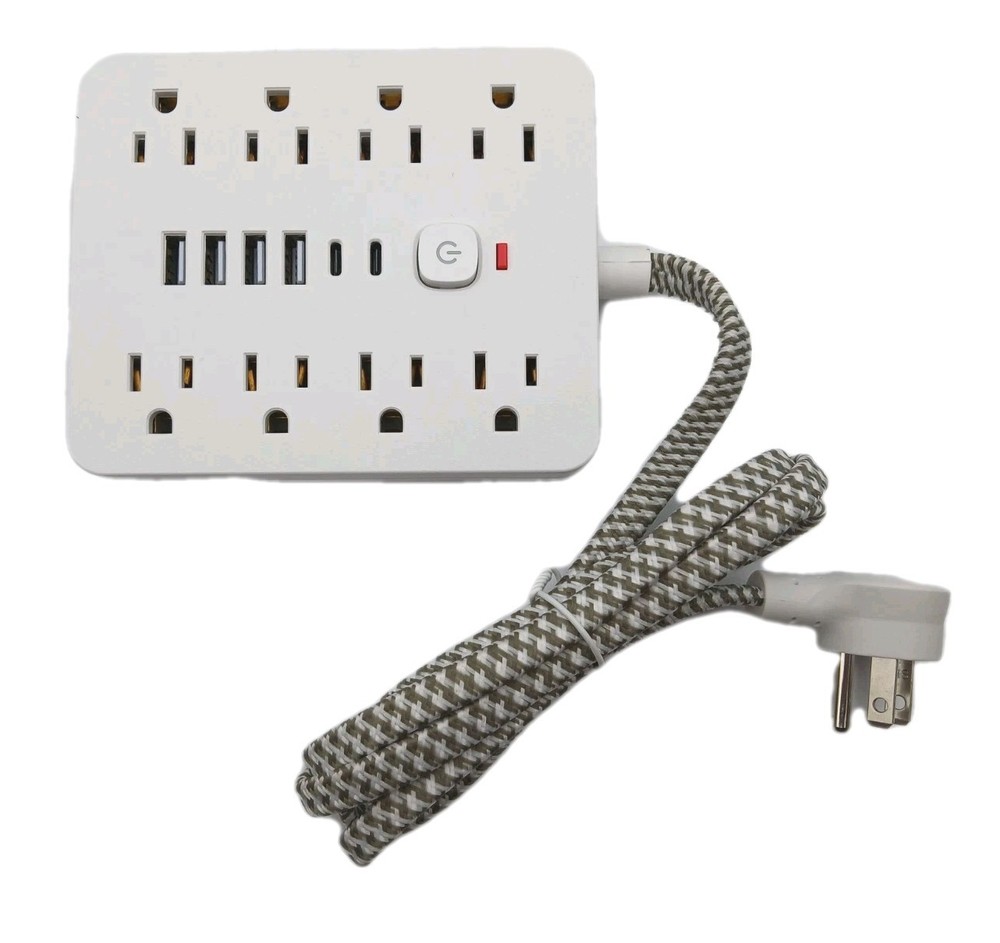 Power Strip White Adapter-Surge Protector, USB-C, USB Outlets, AC Socket TT-PS10