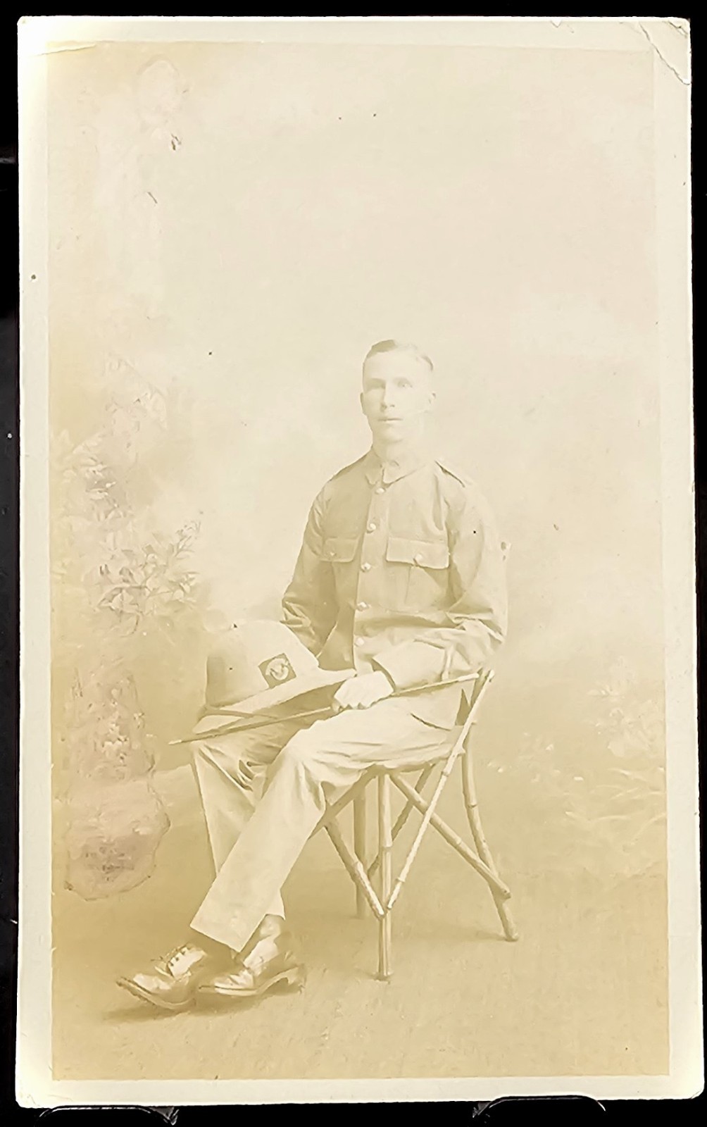 Rare Antique Photo WWI British Soldier in Pith Helmet 1914 Postcard RPPC