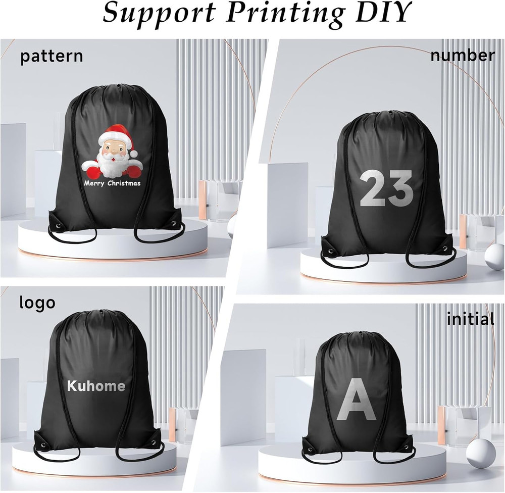 6Pcs Black Drawstring Backpacks Bulk String Bag Cinch Sack Pack Storage Knapsack