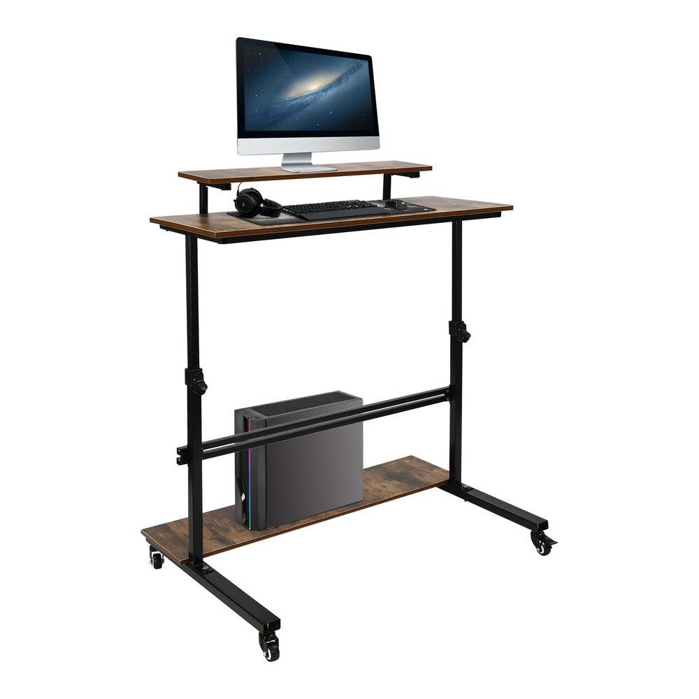 Rolling Laptop Desk Adjustable Height Computer Table Stand up Office Workstation