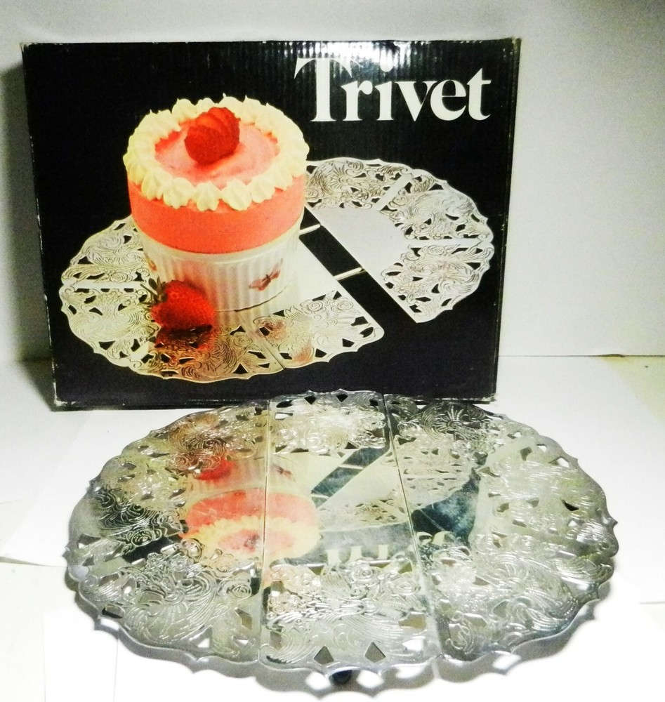 Vintage Leonard Silver Plated Pierced Expanding Trivet 12" long Hong Kong-#873