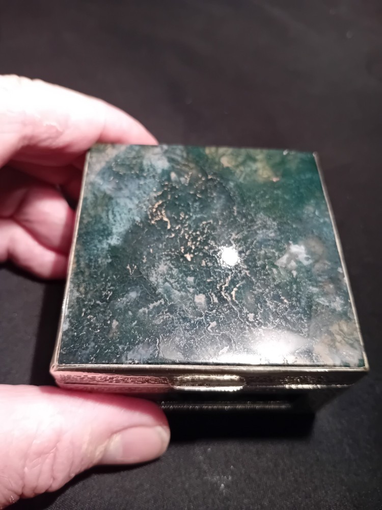 Fabulous Moss Agate & Silver Metal Box.