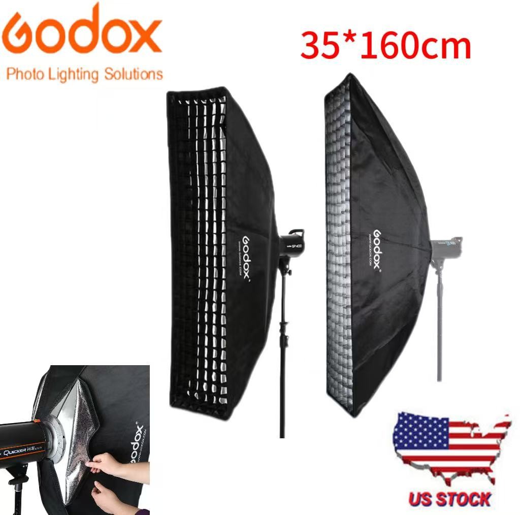 US Godox Speedlite 35*160cm Rectangular Softbox With Grid Bowens For Portrait