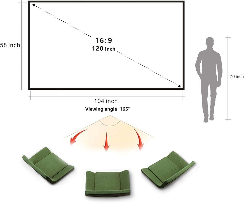 Portable Projector Screen with Combined Pole Frame Black Backing Silver Folda...