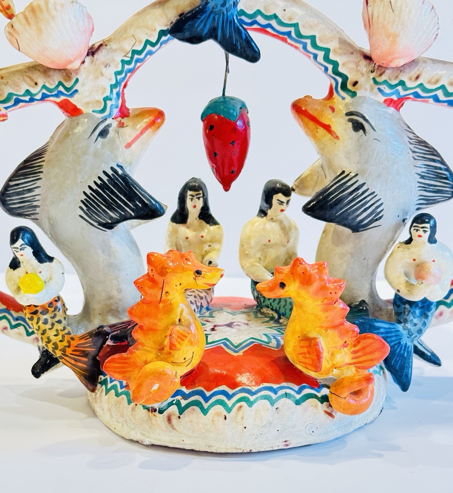 Vintage Mexican Tree of Life Pottery LARGE Mermaid Folk Art Arboles De Vida 12"