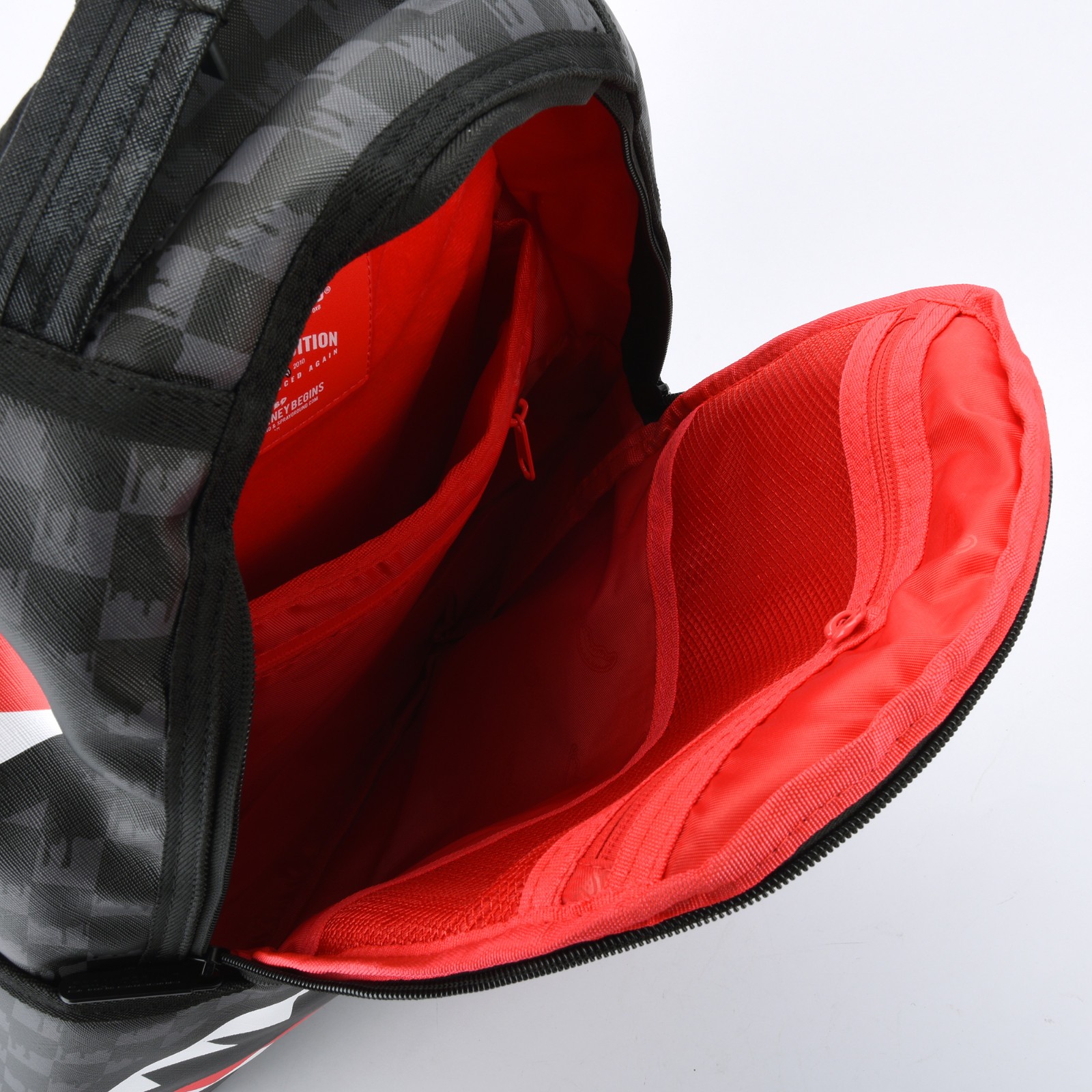 Sprayground Shark Drip Checkerboard Leather Bag Backpack Unisex Black Gray Plaid