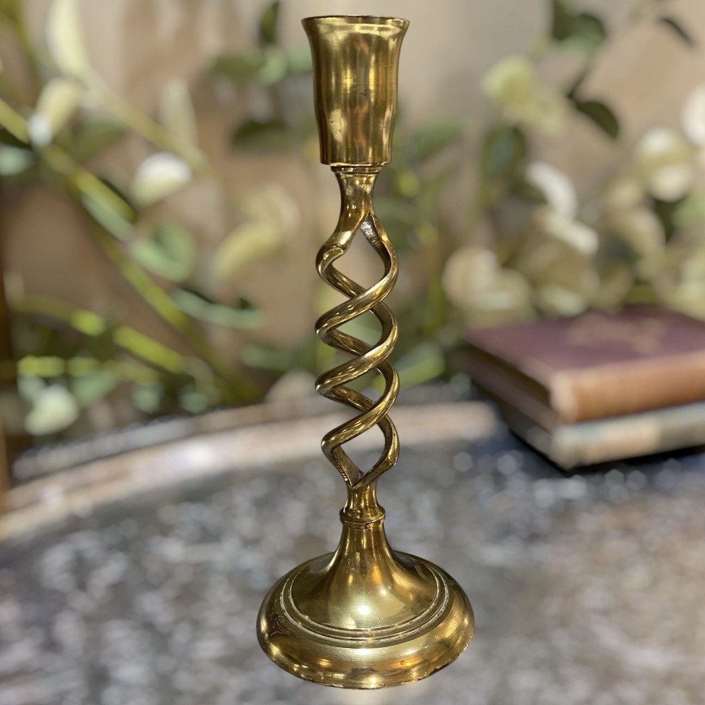 Vintage Twisted Barley Solid Brass Candlestick Candle Holder