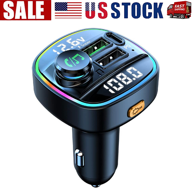 Bluetooth 5.0 Car Wireless FM Transmitter Adapter USB PD Charger AUX Hands LOT