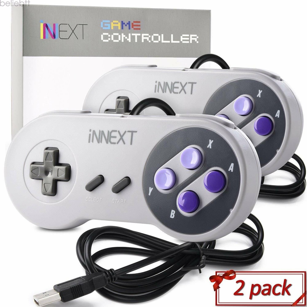 2 Pack Wired/ Wireless SNES USB Controller Gamepad Joystick Super Classic for PC