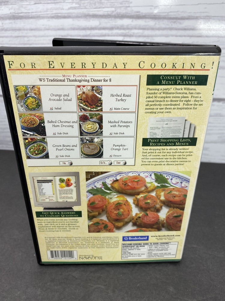 Williams Sonoma PC COMPUTER SOFTWARE Broderbund guide to Good Cooking CD-ROM