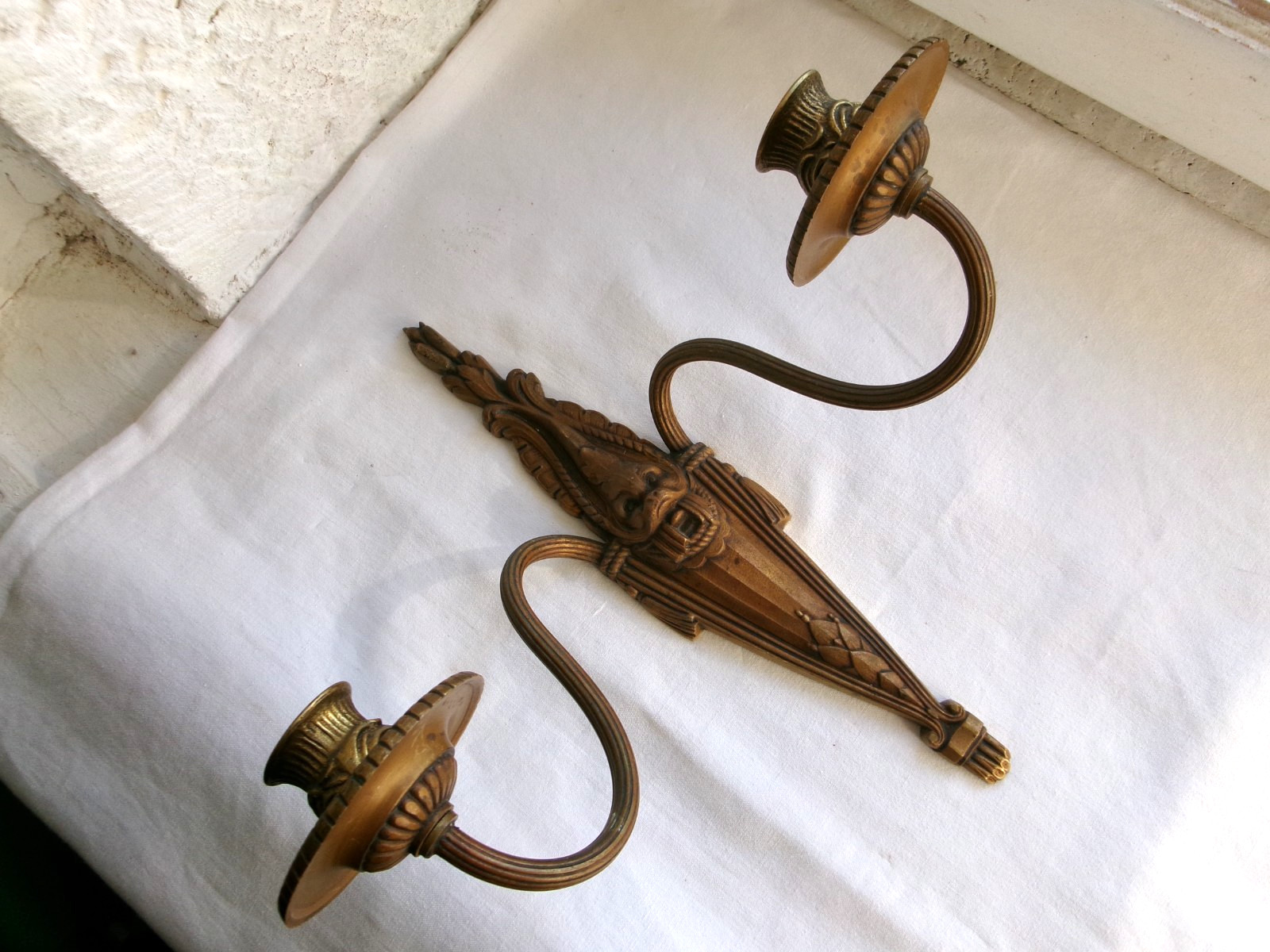 French 1 antique brass bronze wall candle holder ornately pattern