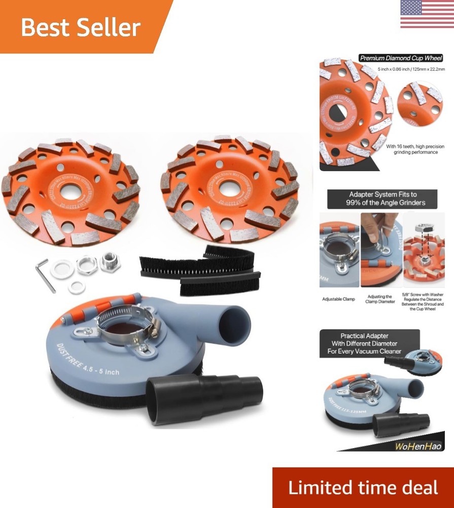 Professional Surface Grinding Shroud Kit with Diamond Wheels & Replacement Brush