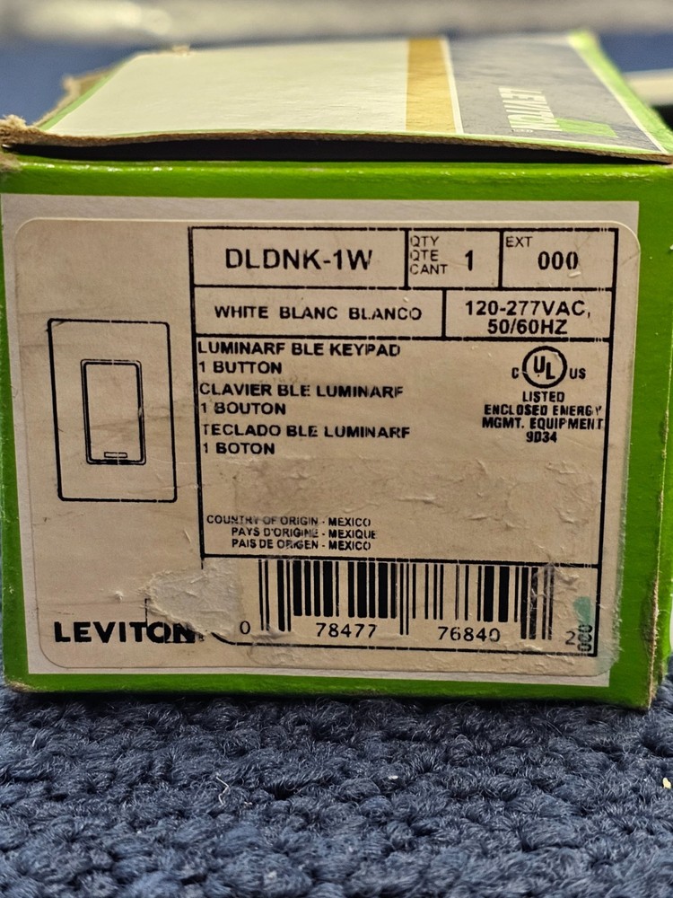 Leviton DLDNK-1W Lumina RF Decora 1Button multi-function BLE Keypad White