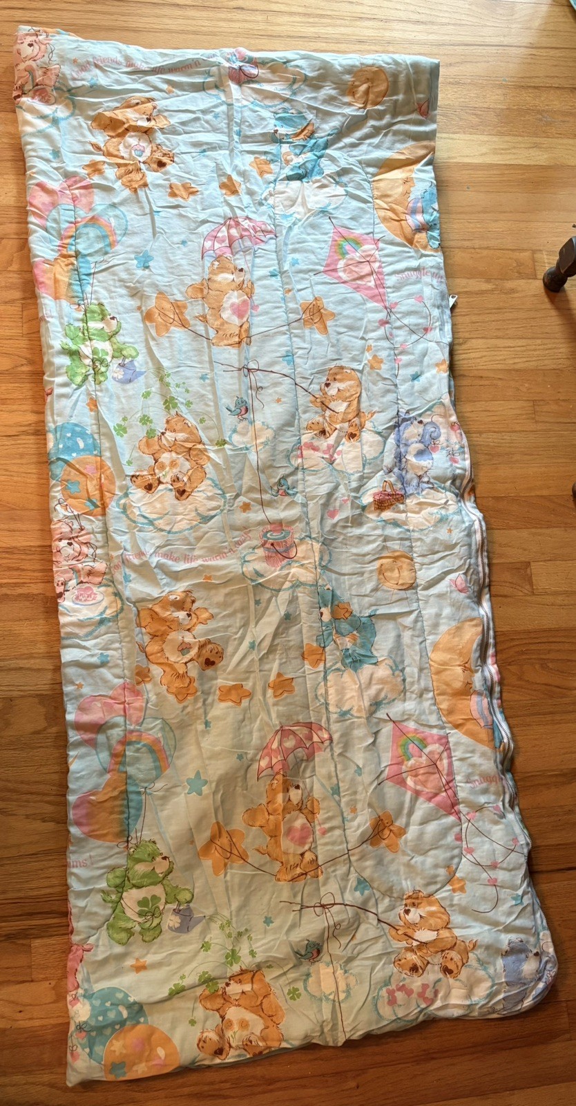 Vintage 1980’s CARE BEARS Sleeping Bag  Sleepover Blanket Blue Kid Youth