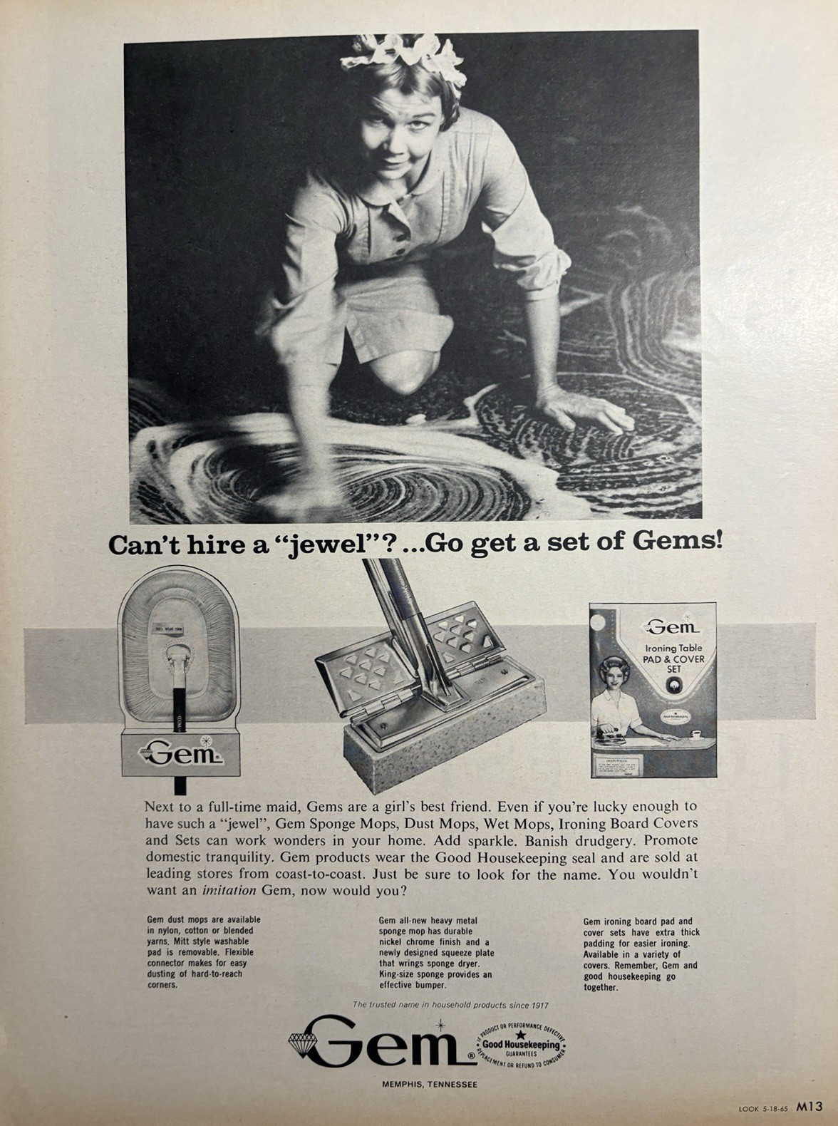 1965 Gem Mops Good Housekeeping Memphis Tenn Jewel Sponge Vintage Print Ad