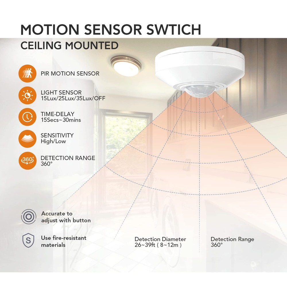 360 Ceiling Mount Motion Sensor 110-265V 1100W Occupancy Light Switch