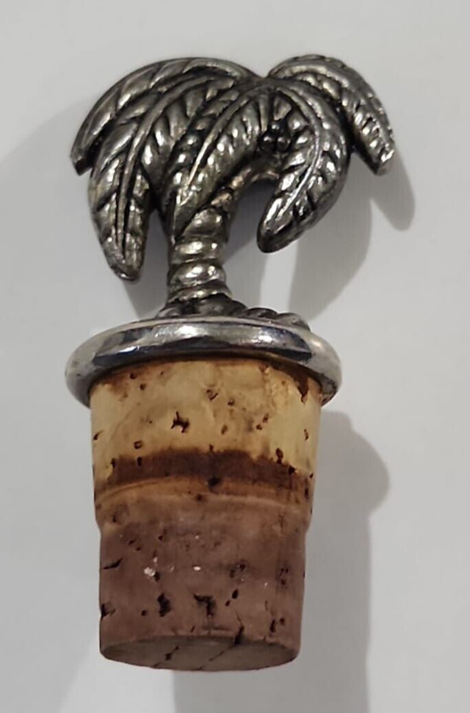 Vintage ~  Silver Plated Palm Tree Design Bottle Stopper