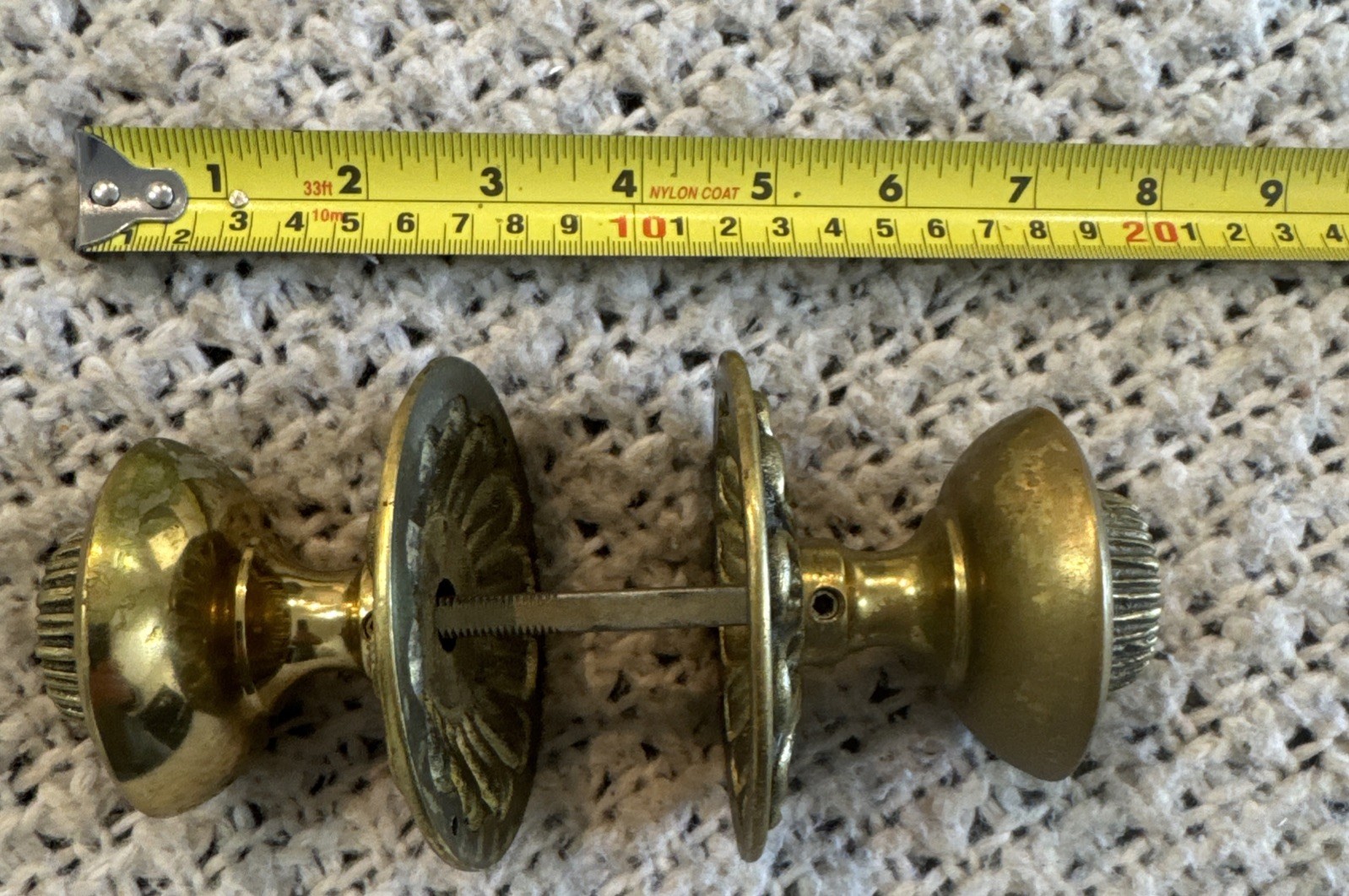 Lot 3psc VNT Ornate Solid Brass Door Knob, Portugal, Mid-Century, Floral Rosette