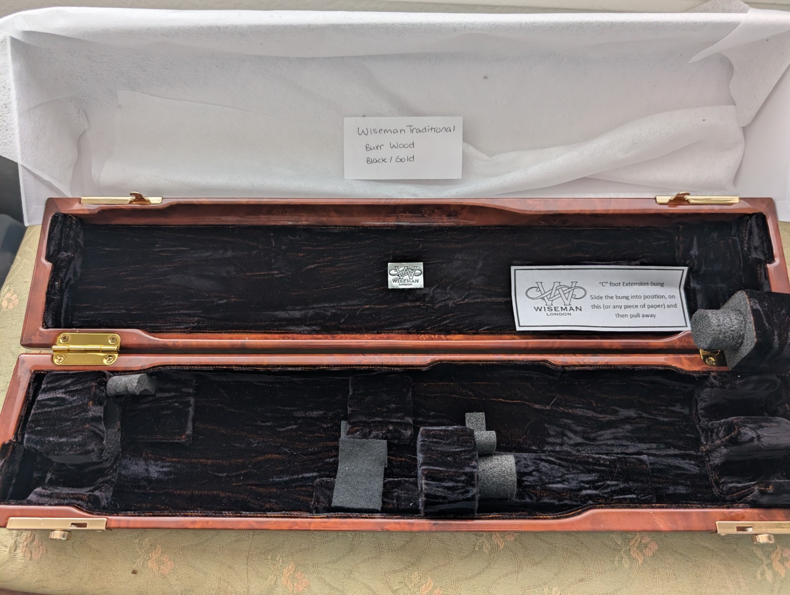 Wiseman Of London Flute Case. Burr Wood. C/B Foot W/Box