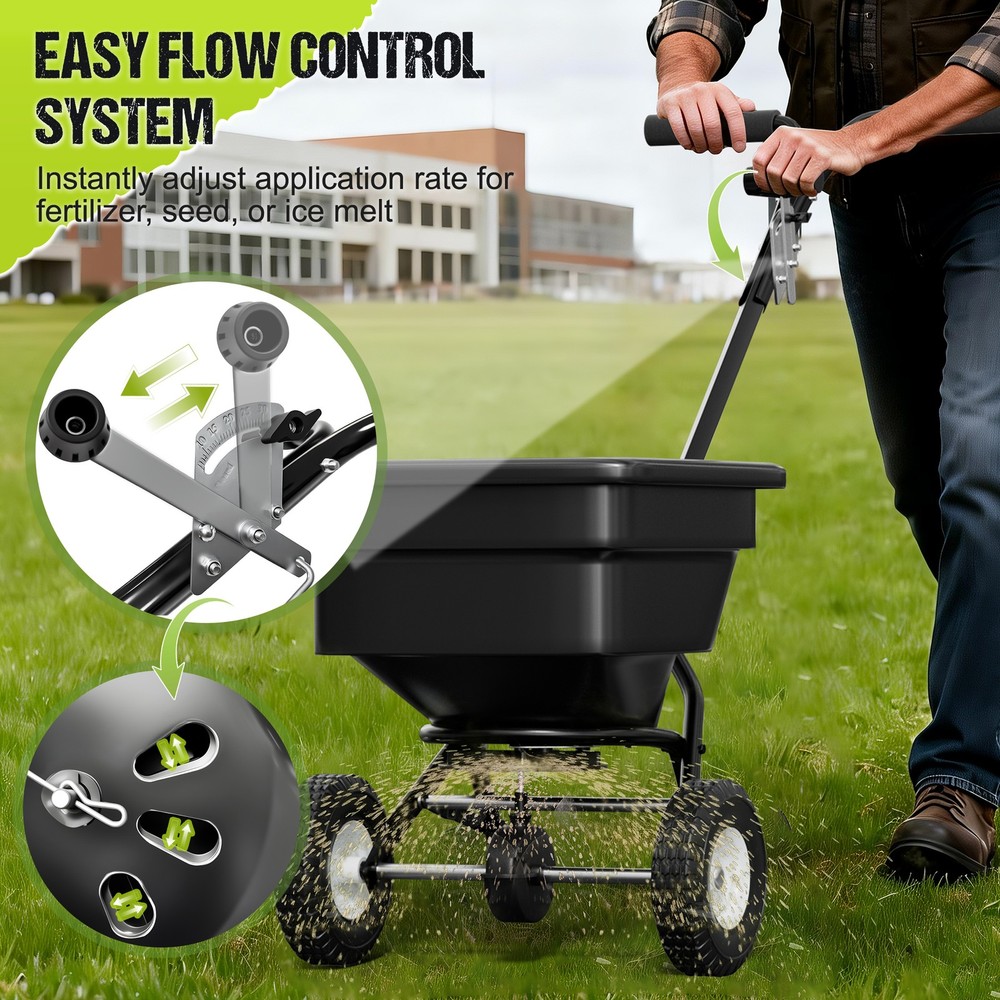 Fertilizer Spreader Walk-Behind Push Broadcast Spreader w/30-Level Flow Control