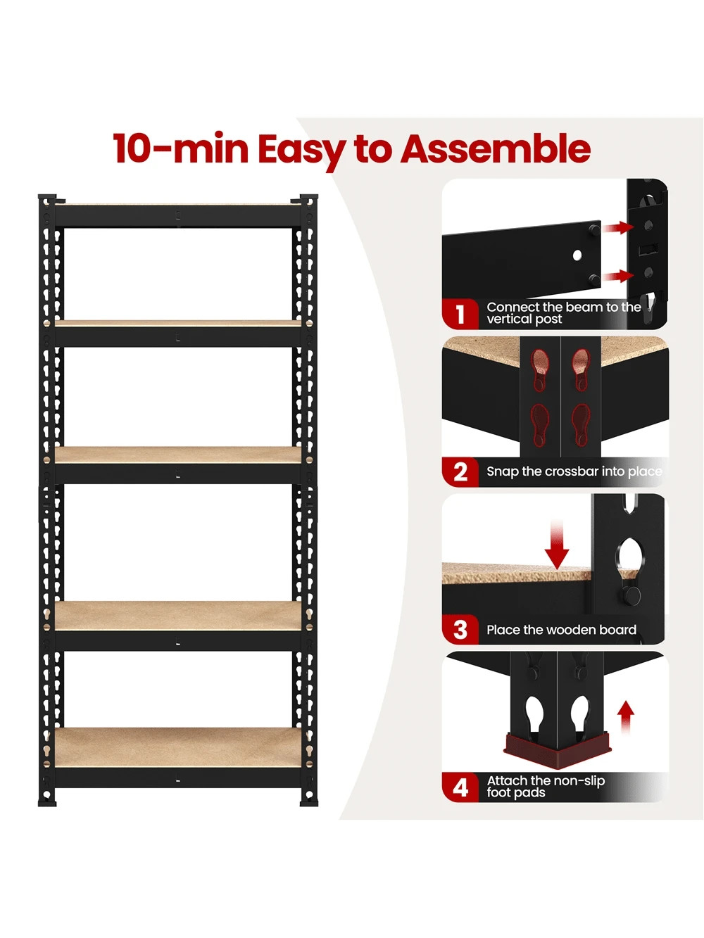 Butterslay 5-Tier Boltless Metal Storage Shelf with MDF Boards Adjustable Rack