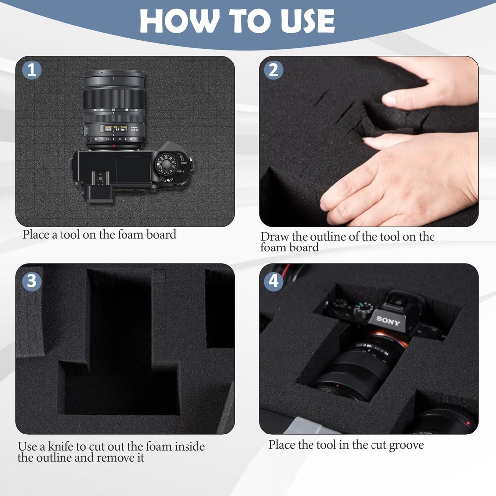 16" x 12" Pick and Pluck Foam Inserts for Tool Box – 8 Pack High-Density Poly...