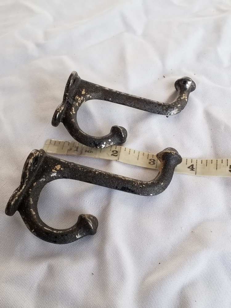 Vintage Hardware Pair Coat/ Hat Hook Matched Set Distressed Original 3.5" Hooks