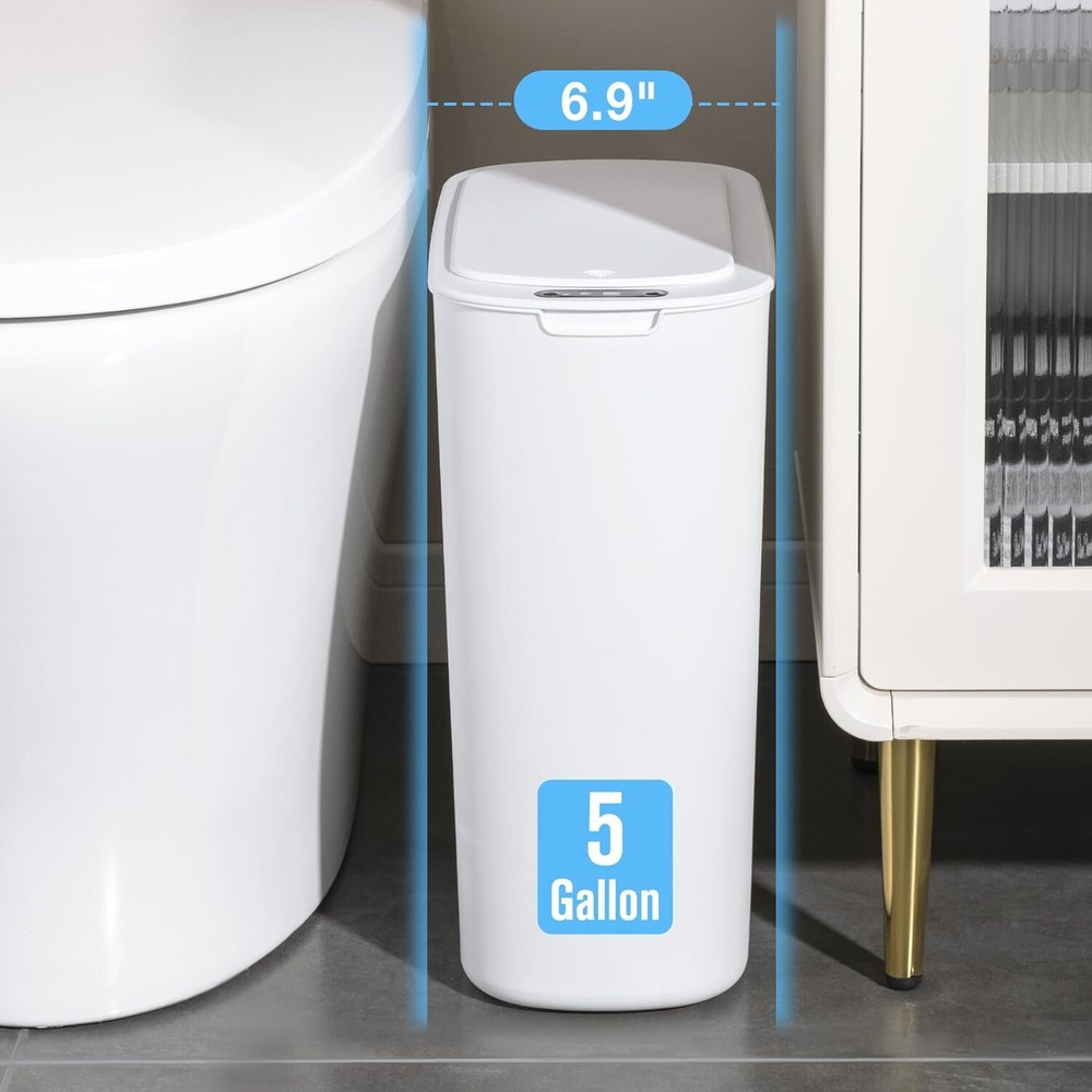Cesun 5 Gallon Automatic Bathroom Trash Can, Touchless Motion Sensor White