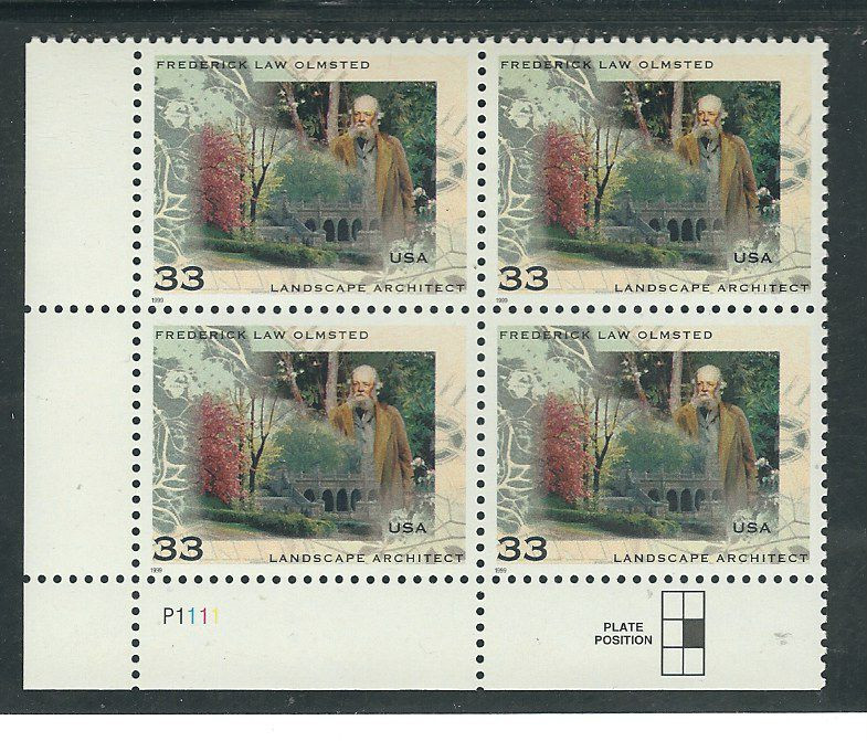 Scott #3338...33 Cent.. .Olmsted... Plate Block