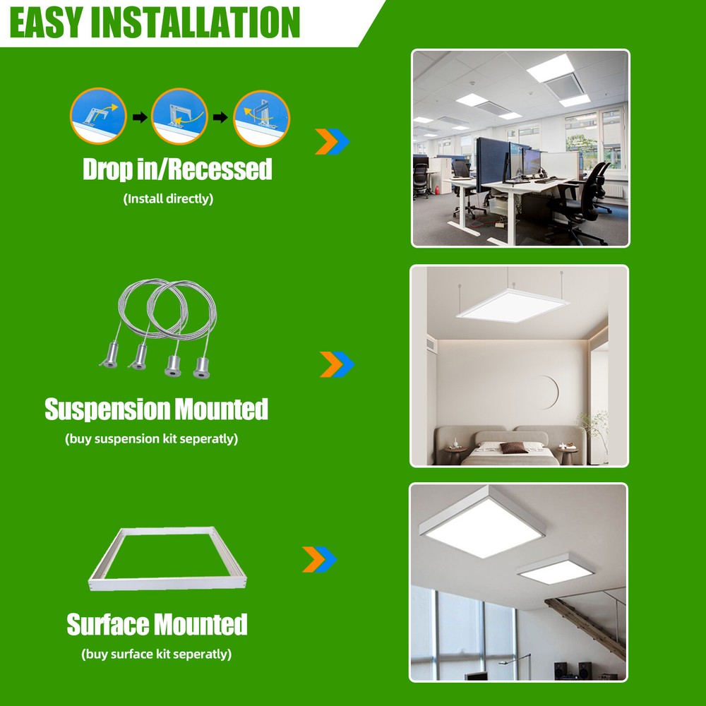 4Pack 2X2FT LED Flat Panel Light 45W Drop Ceiling Troffer Office Lamp 5000KWhite