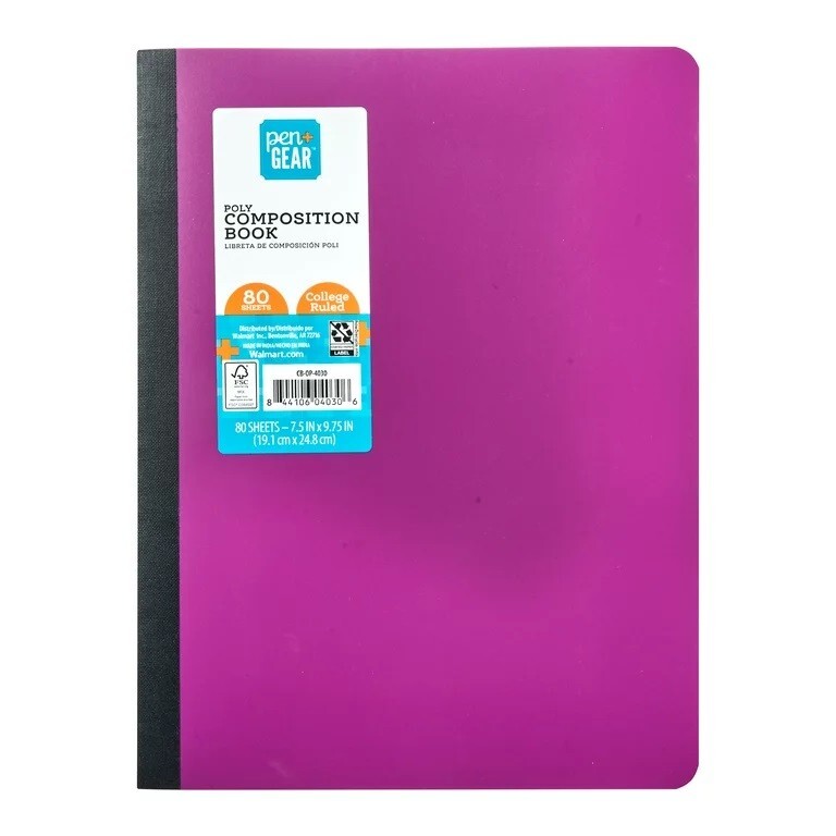Composition Notebook POLY WIDE 5 Pack PURPLE, Pen+Gear 9-3/4"x7-1/2"