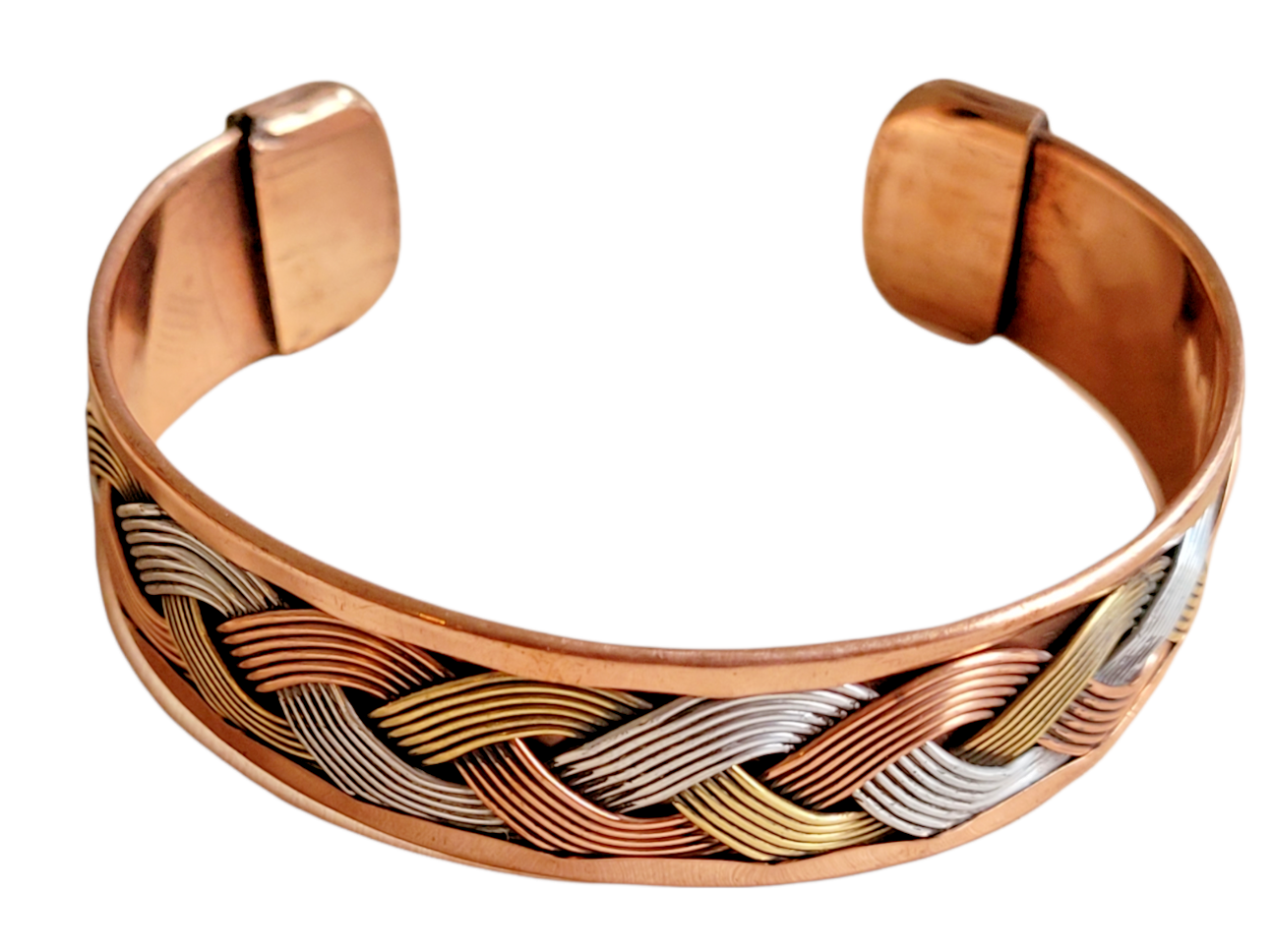 Solid Copper Tricolor Cuffed Health Bracelet - Copper Bracelet Braided