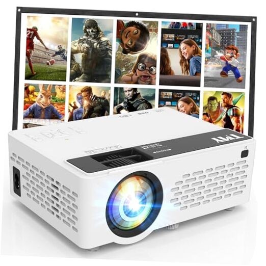 Mini Projector, Upgraded Bluetooth Projector with Screen, 1080P Full no Apps