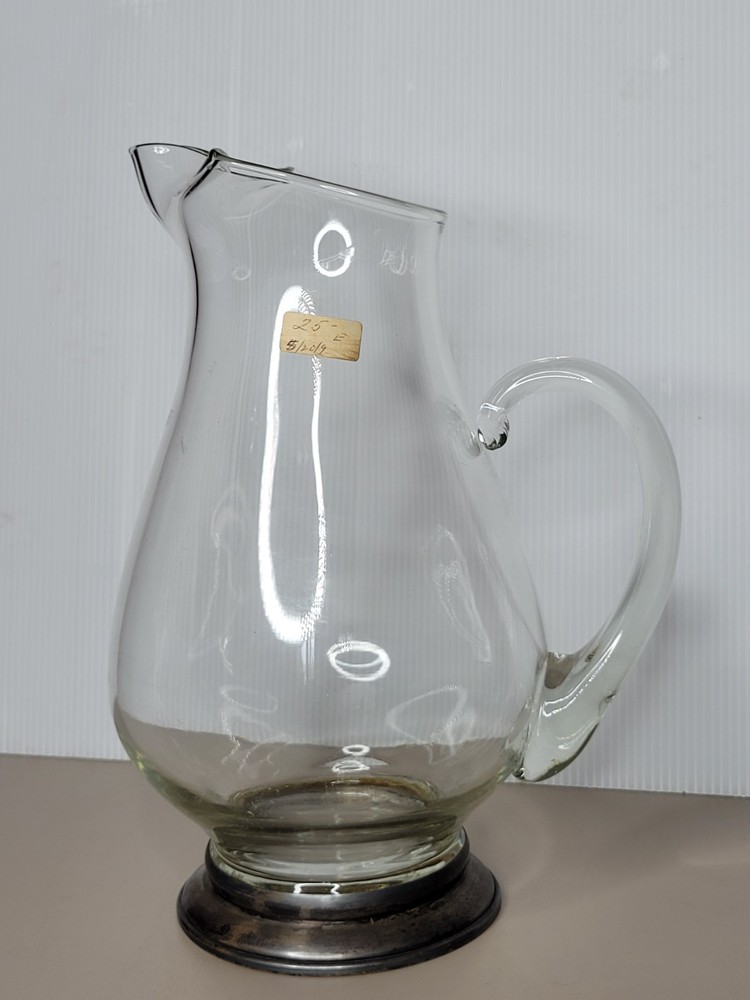 Water Pitcher Large Glass Silver Plate Base **READ**
