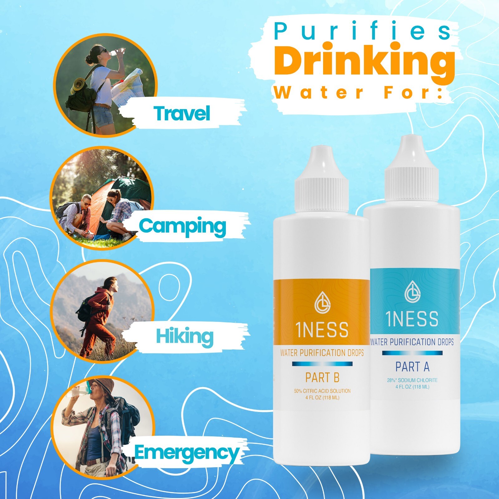 1ness Water Treatment Drops - BPA-Free Plastic Bottles - 4oz Kit (CitricKit)