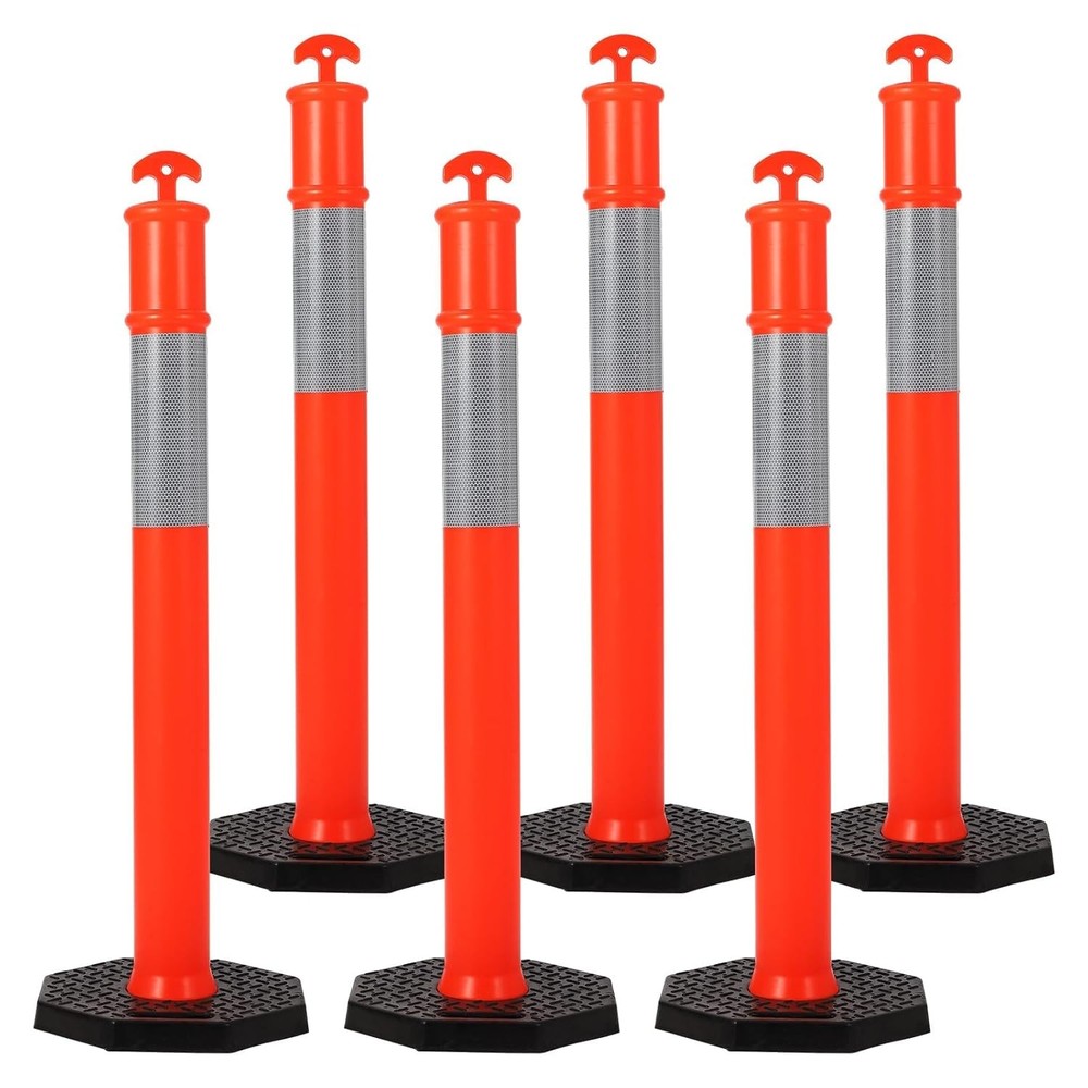 45" Delineator Post Cone,6 Pack Traffic Cone Safety Barrier W/ Reflective Collar