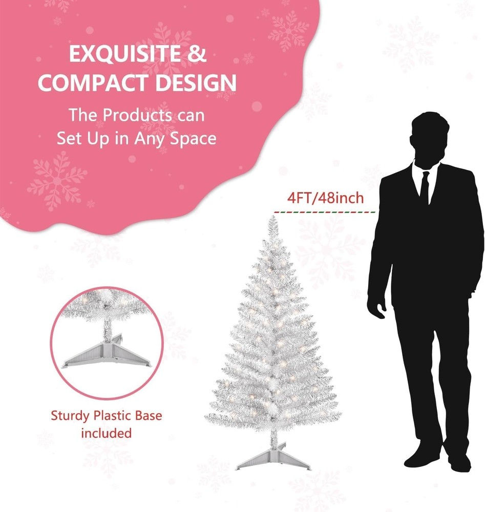 Stunning 4ft Artificial Silver Christmas Tree - Personalizable & Durable Décor