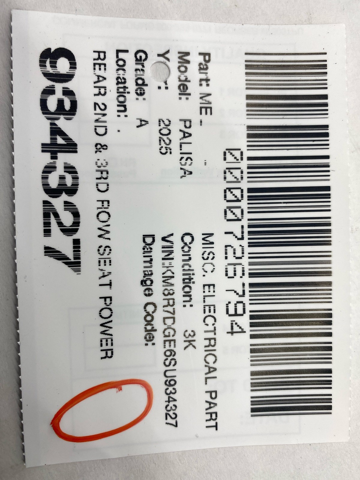 2025 HYUNDAI PALISADE OEM REAR 2ND & 3RD ROW SEAT POWER FOLD SWITCH