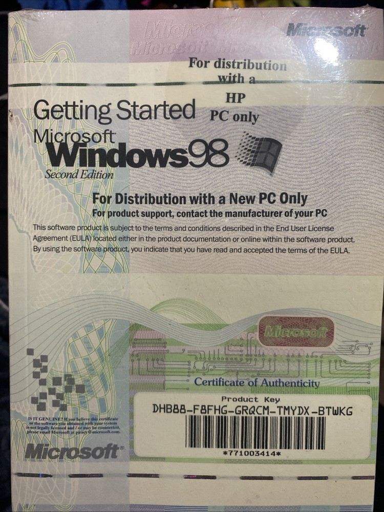 Microsoft Windows 98 2nd Edition Getting Started Manual Only Product Key NO DISC