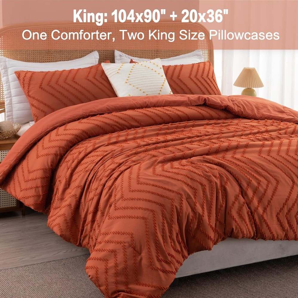 Burnt Orange Comforter Set, Lightweight Fall Tufted Bedding Set king