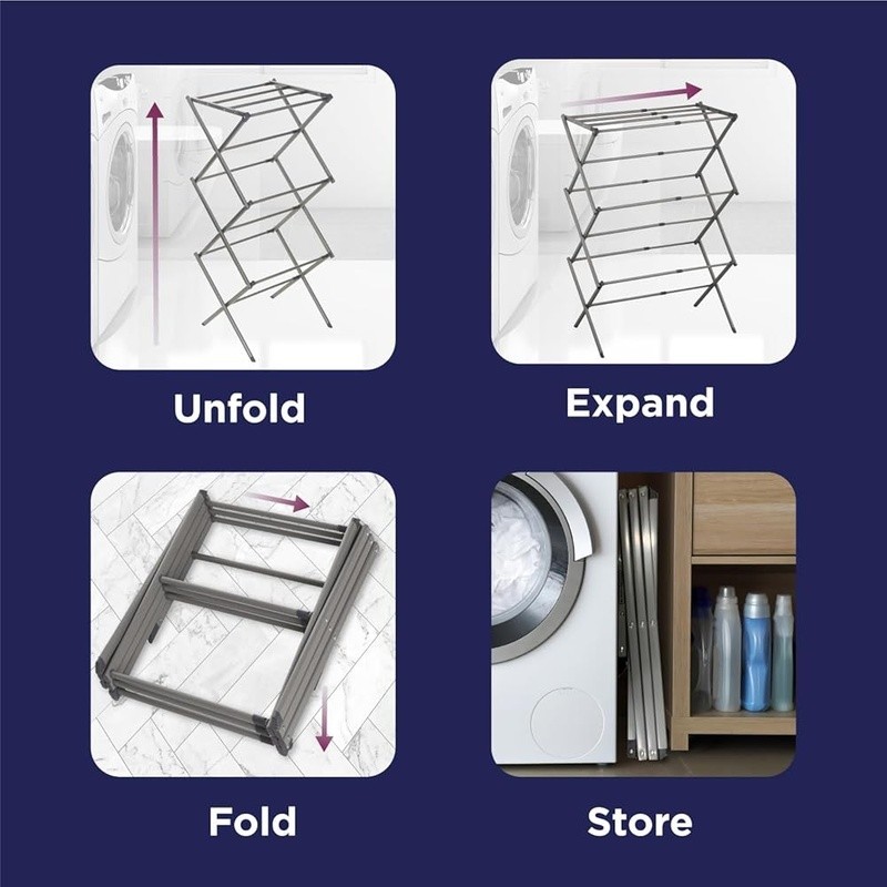 Folding Metal Drying Rack Space Saving Collapsible Adjustable Storage Solution