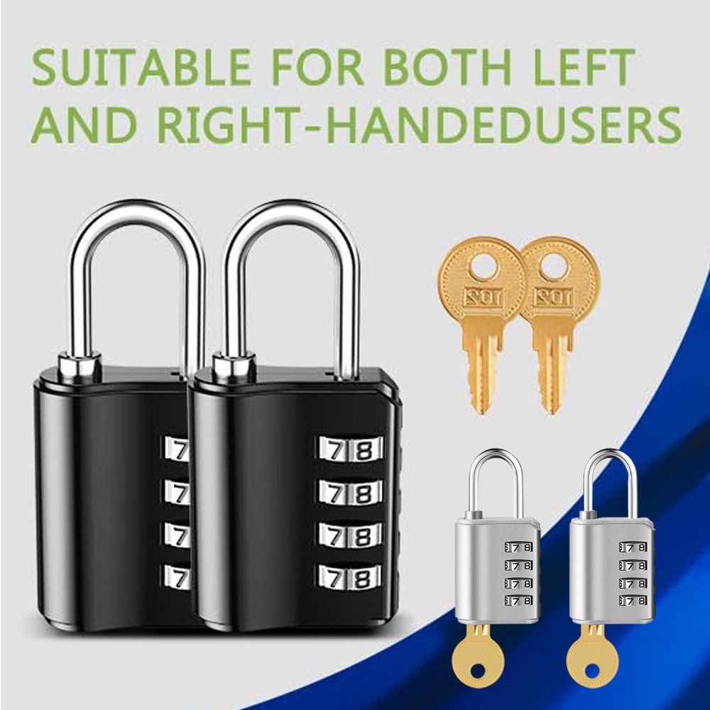 2 Pack 4 Digit Combination Padlock with Keys for School Gym Locker Waterproof