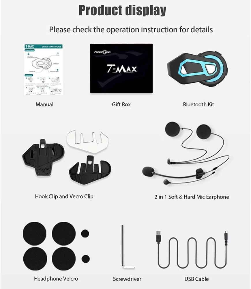 Helmet Bluetooth Intercom Headset Communication Systems Kit Group Intercoms FM