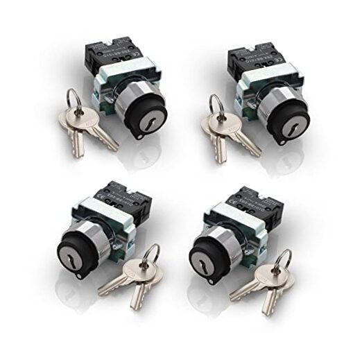 2 Position Maintained Selector Rotary Key Switch - Self-Lock Switch, 4 Pack