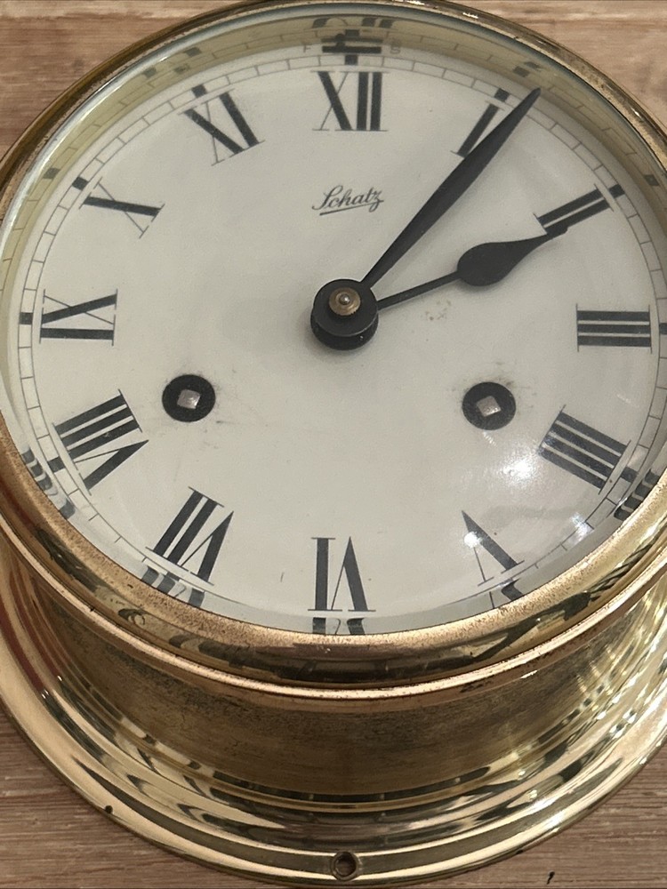 VINTAGE SCHATZ GERMAN SHIP’S BELL CLOCK MARITIME (Missing Key)