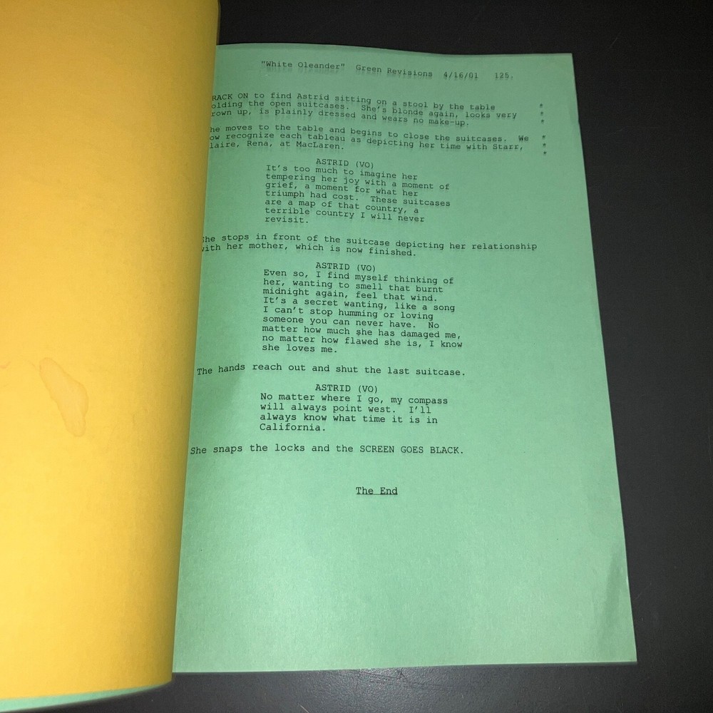WHITE OLEANDER (4/21/01) Lohman/Pfeiffer/Wright / Kaminsky Rainbow Draft +COA!