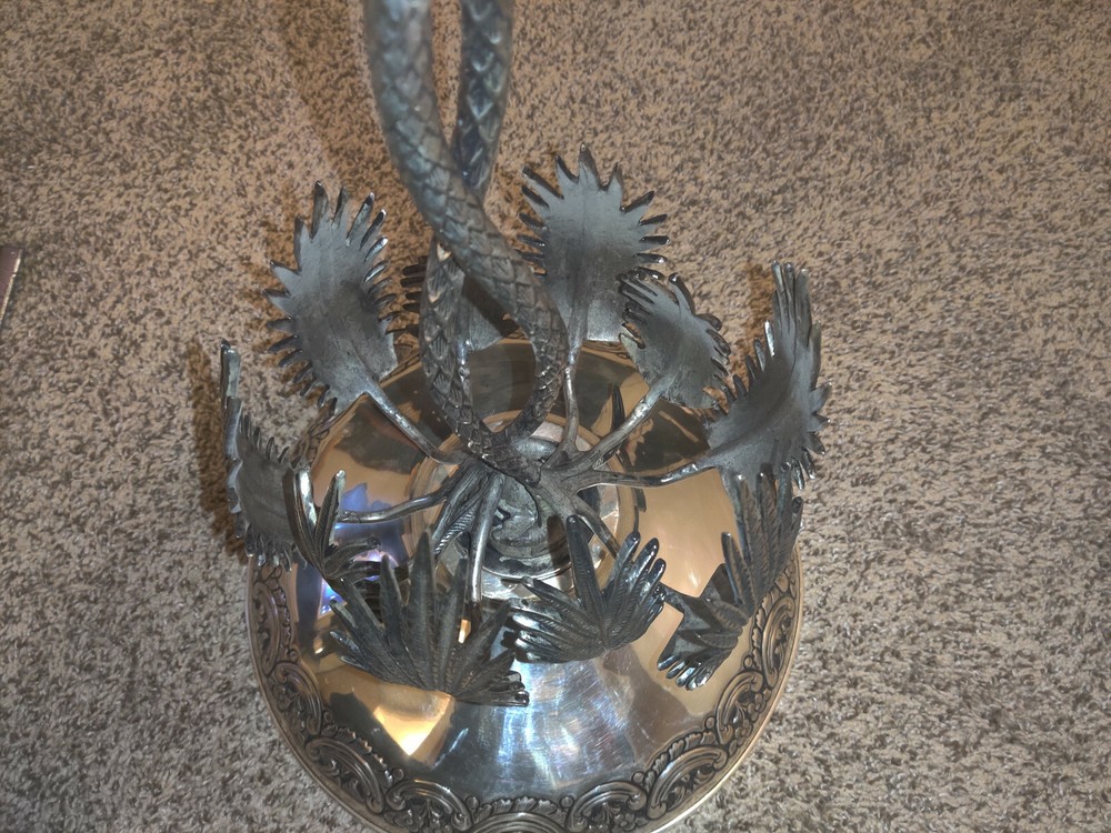 JIJ DESIGN Electro plated nickel silver ELEPHANT UNDER PALM TREE PLANT/BOWL