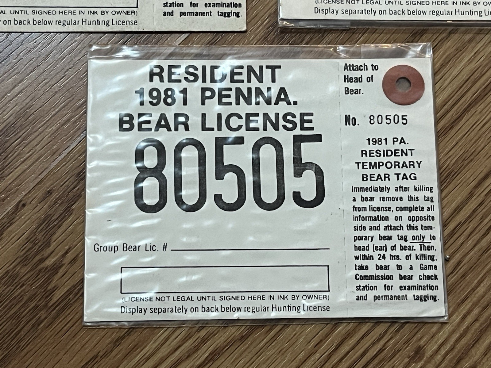 1981 PENNSYLVANIA RESIDENT BEAR LICENSE LOT OF 3