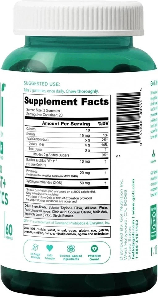 3 Bottles Goli Zero Sugar Best Seller Trio Set Gummies, 60 Counts Per Bottle