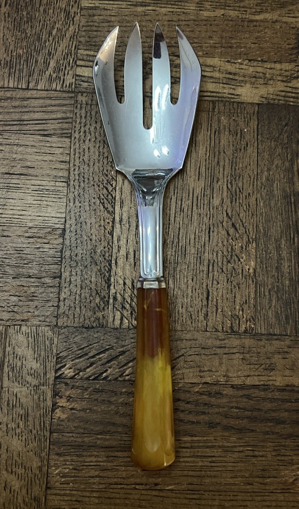 Vintage Salad Serving Fork Kitchen Utensil Butterscotch Bakelite Handle